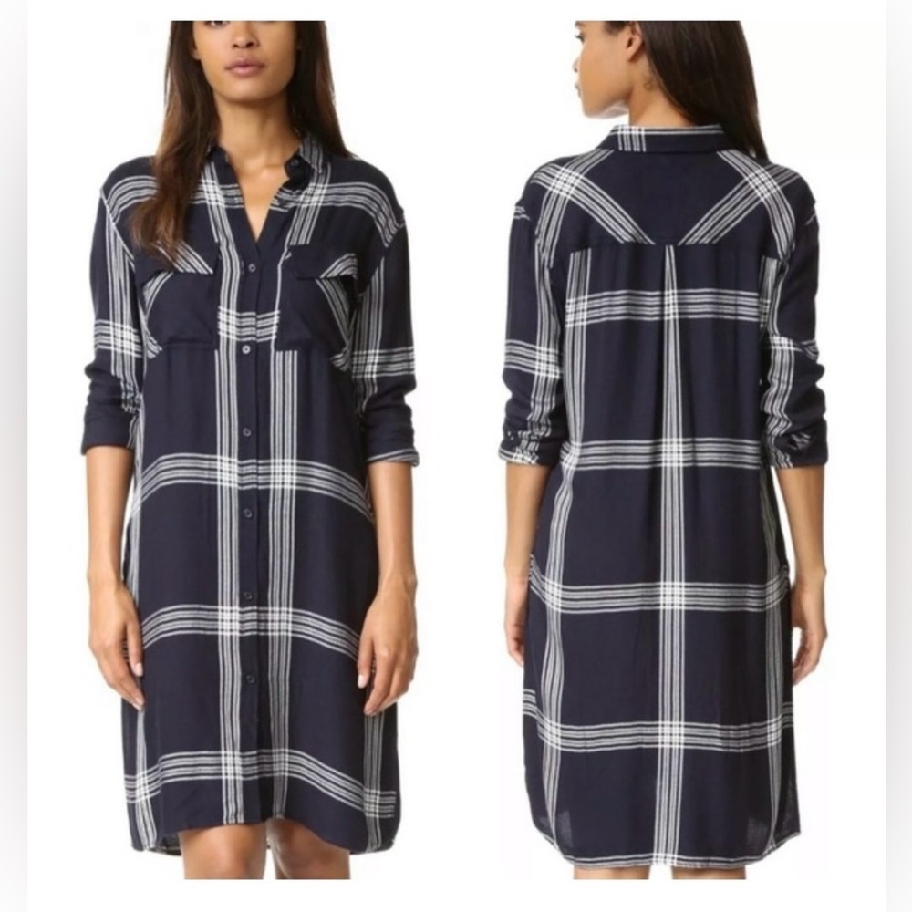 Rails Dawson Plaid Button Up Indigo/Vanila Comfy Shirt Dress Size XS